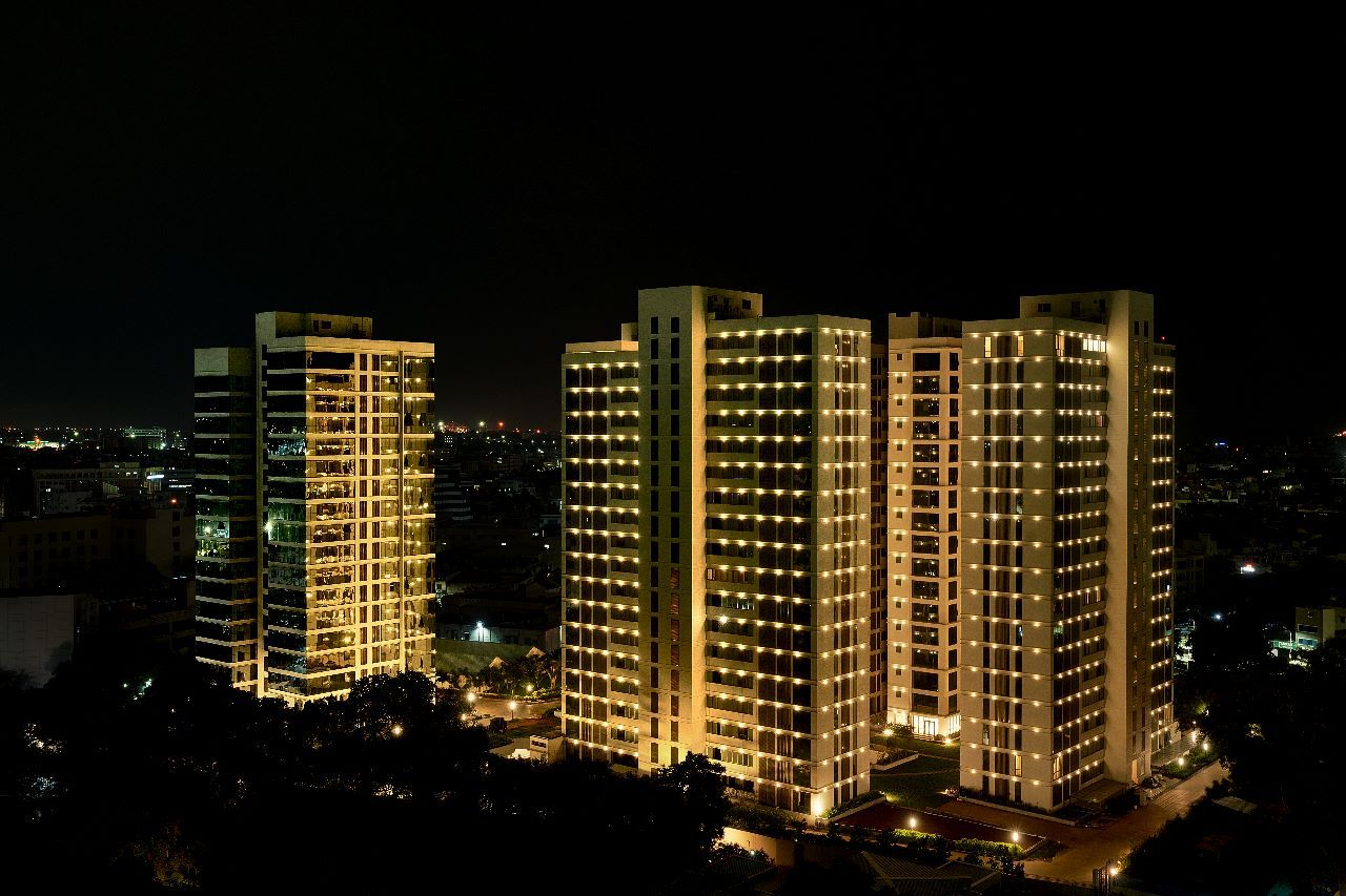 E-Residences building at night